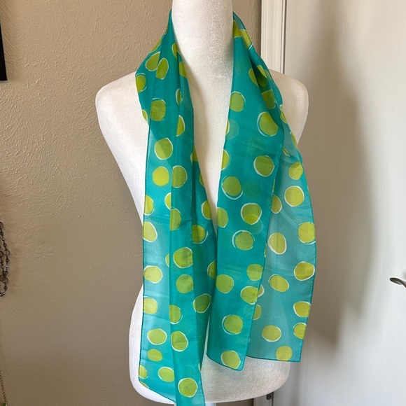 Source Unknown Accessories - Teal and Lime Green Polka Dot Scarf